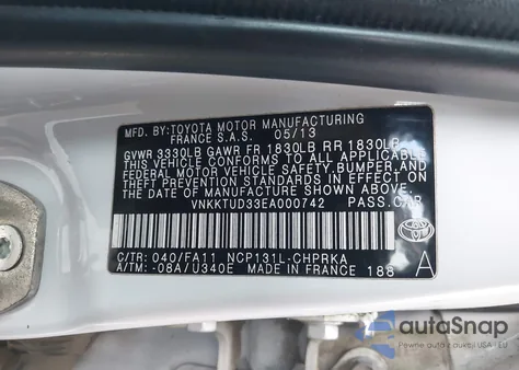 2014 Toyota Yaris Le (Tmmf Plant) from USA, damaged, VIN VNKKTUD33EA000742